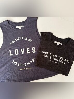 Spiritual Gangster Charcoal & Heather Navy Graphic Muscle Tanks